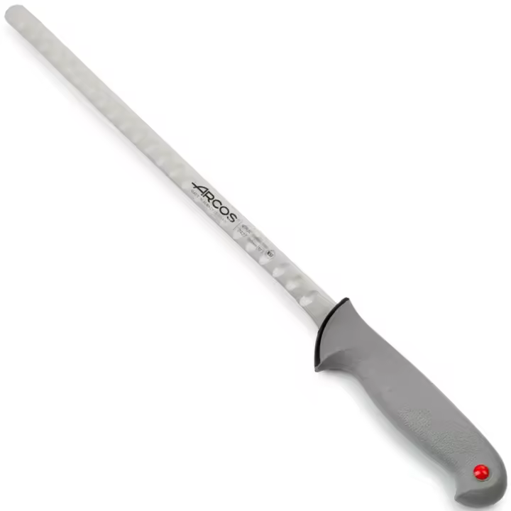 ARCOS Colour Prof - Cuchillo Jamonero / Salmonero Flexible Alveolado (300 mm) - Hoja de Acero Inoxidable Nitrum® - Mango de Polipropileno Recubierto con Caucho Blando - Tapones de Distintos Colores de Uso - 1