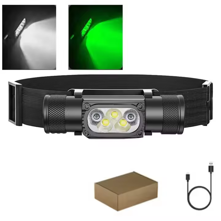 Linterna Frontal LED De Alta Potencia Recargable USB Tipo-C Luz Blanca Y Verde Memoria Para Camping Caza Farol De Mano - 1