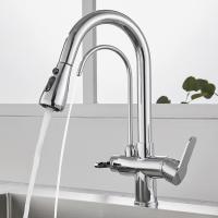 BIT 3 en 1 Grifo de cocina con grifo de agua potable, grifo purificador de agua 3 en 1, 2 asas, rociador extraíble de 3 funciones, cuerpo de latón, cromo - details 0
