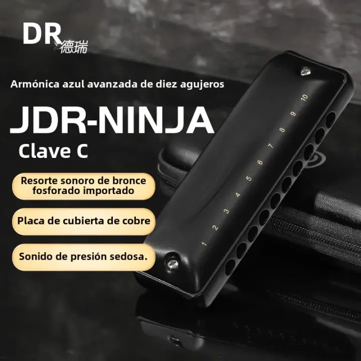 Harmonica JDR Ninja Clave De C Blues Mini Harpa 10 Agujeros 20 Notas Musical Con Estuche Para Adultos Y Niños Principiantes Profesionales - 1