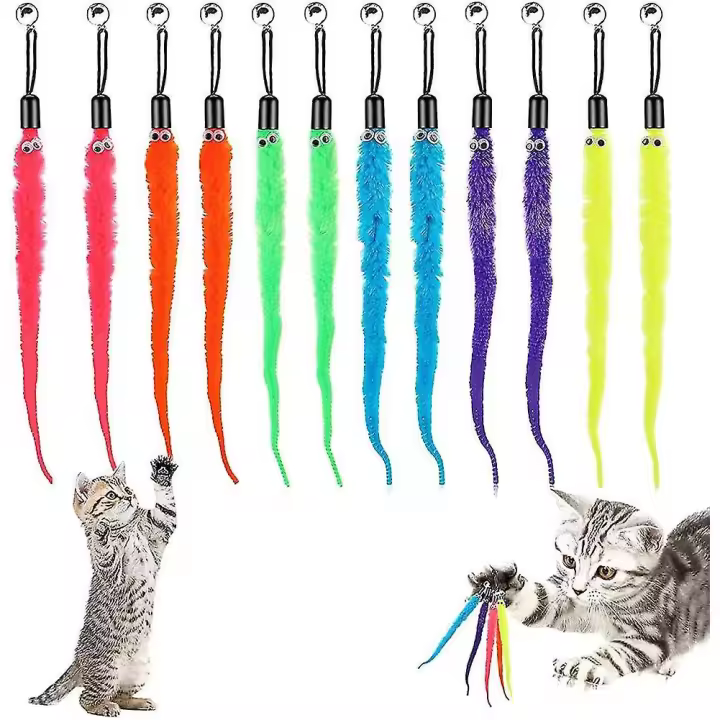 Recambio de recambio de juguete de gato-12 piezas de gusano de cola peludo with Bell de Gato Interactivo - 1