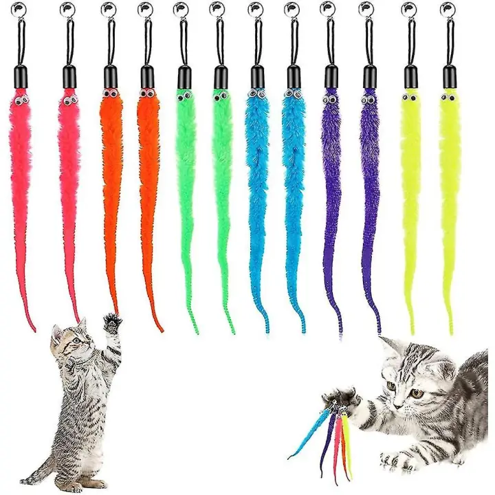 Recambio de recambio de juguete de gato-12 piezas de gusano de cola peludo with Bell de Gato Interactivo - 1