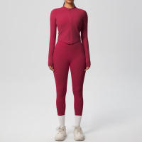 SSITO Traje de Yoga de 2 UDS., Conjunto Deportivo de Gimnasio para Mujer, chándales para correr con Cremallera, ropa Deportiva de entrenamiento, Camisa Deportiva Larga de manga, ropa de Yoga - details 40