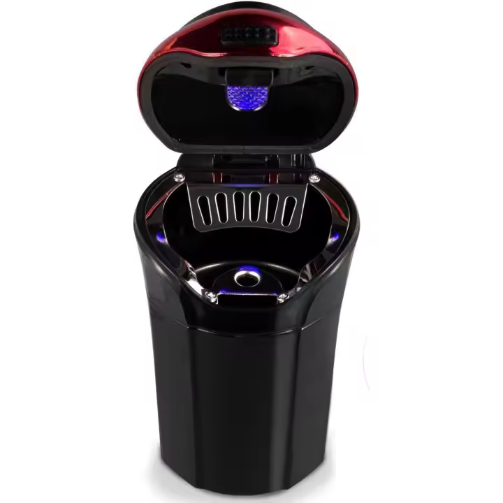 Cenicero para coche, cenicero para coche con encendedor desmontable, cenicero para coche con indicador de luz LED azul para coche, hogar, oficina y viajes - 1