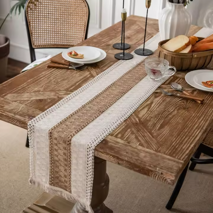 Camino de mesa, camino de mesa de arpillera natural, estilo simple y moderno para uso diario en el hogar, bodas, fiestas, Navidad - 1