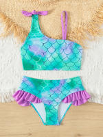 Bikini Infantil Ajustable Con Estampado De Escamas De Pez Y Volantes Para Niñas Traje De Baño De Verano Para Niñas Con Estilo Surf Y Playa - details 7