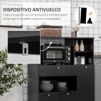 HOMCOM Mueble Auxiliar de Cocina Mueble para Microondas Aparador de Cocina con Cajón Estantes 3 Puertas 3 Compartimientos Diseño Anti-vuelco para Comedor 90x40x120 cm Negro - details 1