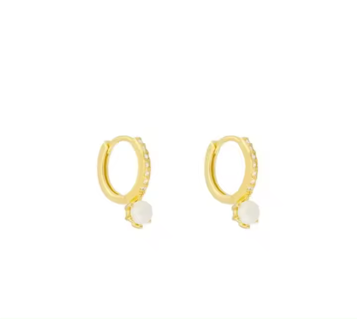 Pendientes de Aro con Circonitas, Chapado en Oro, 11,5 mm, con Perla Blanca, Ref: CHP153303C - 1