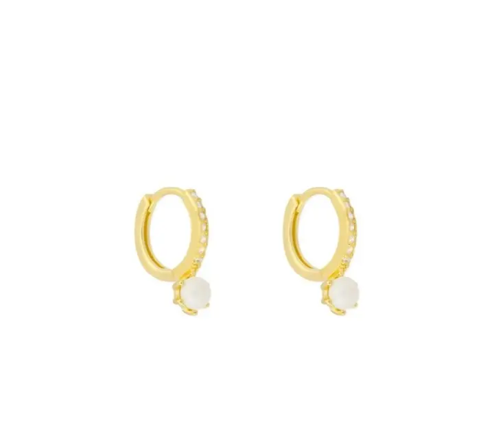 Pendientes de Aro con Circonitas, Chapado en Oro, 11,5 mm, con Perla Blanca, Ref: CHP153303C - 1