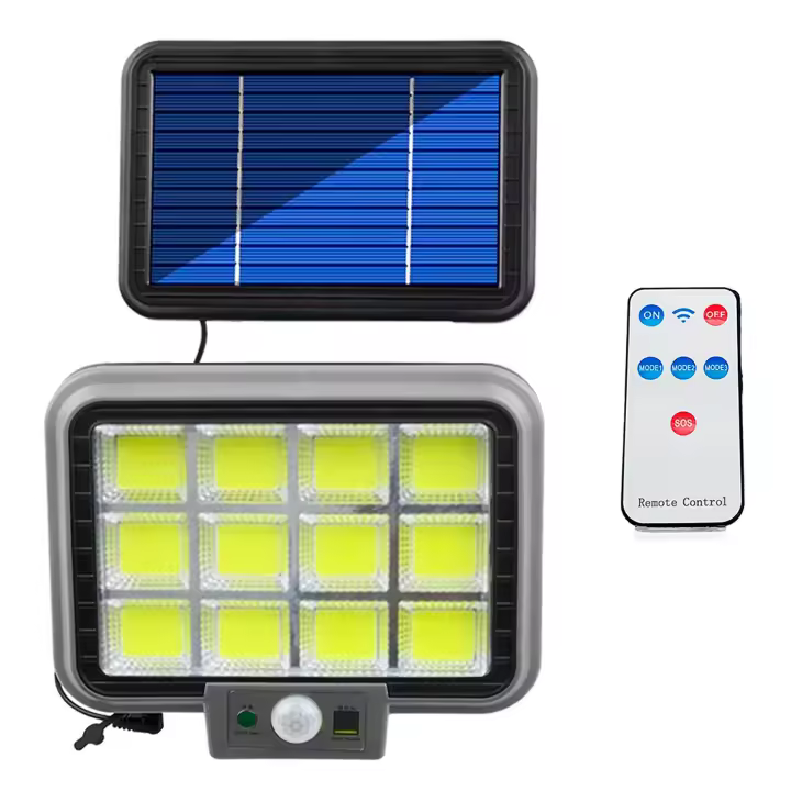 Luz solar LED exterior con sensor de movimiento | Foco LED regulable con mando a distancia | Lámpara solar independiente para la pared | Resistente al agua | Exterior, jardín y patio [Clase de eficiencia energética A++] | Marca - 1