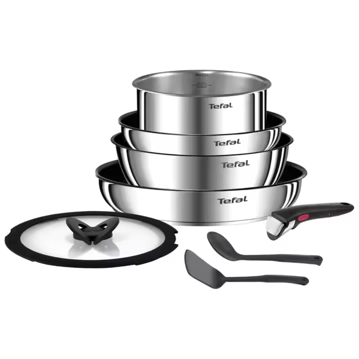 Conjunto de 8 piezas Ingenio Tefal - Batería de Cocina en Acero Inoxidable con Mango Extraíble para Todo Tipo de Cocinas, Incluida Inducción - 1