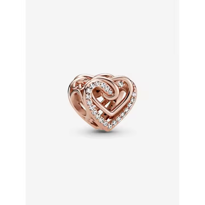 Brillantes-Baño de Oro Rosa de 14 K Pandora - Charm de Corazones entrelazados - 1