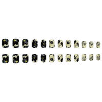 Kit De Uñas Postizas De Presión Para Mujeres Y Niñas 24 Piezas Juego De Uñas Postizas Cortas Cuadradas Con Diseño De Flores Geométricas Y Brillo Moda Oficina - details 53