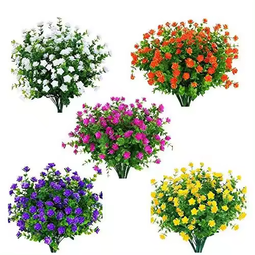 15 piezas de flores artificiales, arbustos resistentes a los rayos UV, plantas colgantes para interiores y exteriores, para decoración de fiestas en el jardín del hogar (colores mixtos) - 1