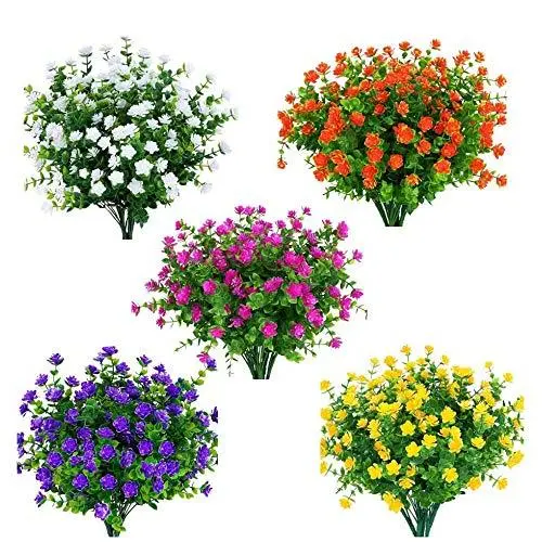 15 piezas de flores artificiales, arbustos resistentes a los rayos UV, plantas colgantes para interiores y exteriores, para decoración de fiestas en el jardín del hogar (colores mixtos) - 1