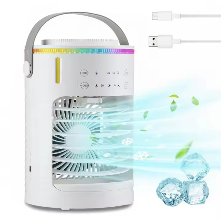 Aire Acondicionado Portátil, Aire Acondicionado Móvil Silencioso 3 en 1, Luces LED RGB, Tanque de Agua de 600 Ml, 3 Velocidades, Temporizador 2/4/8H, 2 Modos de Nebulización, para el Hogar, Oficina - 1