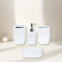 set 4 accesorios baño cerámica blanco,contiene vaso cepillo, vaso enjuague, dosificador jabon y jabonera - details 0