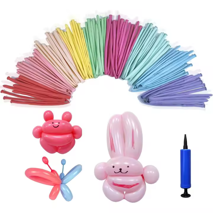 260Q Modélisation de longs ballons pour animaux avec pompe, ballons torsadés en latex magique couleur pastel pour fête d'enfants décoration de clown d'anniversaire 100 pièces - 1