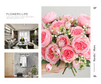 1PC Bouquet De Flores Artificiales Rosa Peonía Blanca Para Decoración De Casamientos Invierno Y Fiestas En Casa Plantas Falsas Baratas - details 1