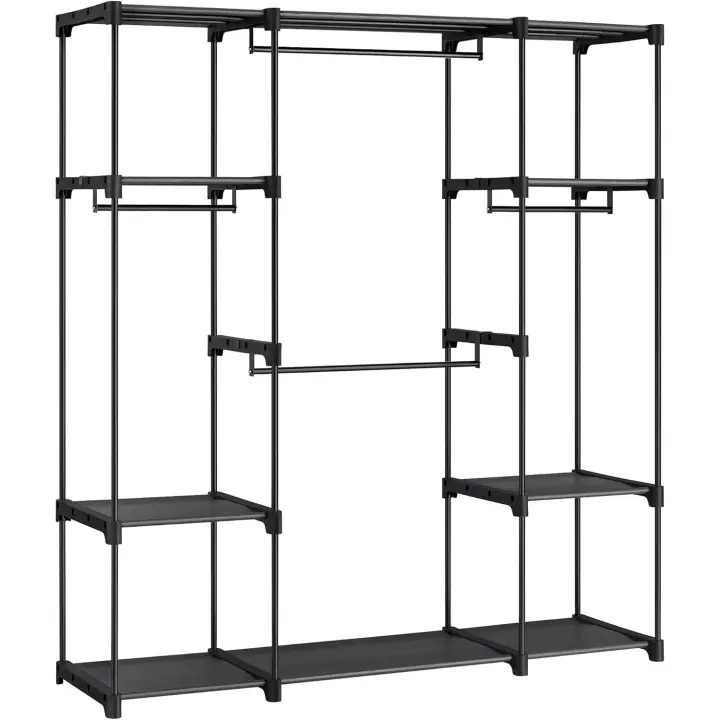 Armario de Ropa, Perchero, Burro Ropa, 43 x 151 x 166 cm, 4 Secciones para Colgar, con Compartimentos, Gran Capacidad, para Dormitorio, Salón, Lavandería, Negro RYG036B02 - 1