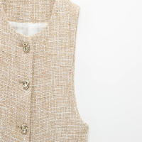 Conjunto De Vestido Y Shorts Asimétricos Para Mujer UNIZERA2025 Tweed Sin Mangas Cierre De Botones Con Cinturón Estilo Oficina Lady Verano - details 5