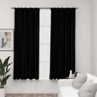 vidaXL Cortinas Opacas con Ganchos Look de Lino 2 Piezas Salón Ventana Color Azul,  Beige,  Gris y mas - details 3