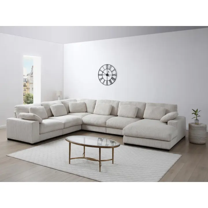 Vente-unique - Gran sofá rinconera derecho panorámico de pana beige RIADOPI - 1