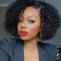 Pelucas De Cabello Humano Rizado Kinky Curly De Corte Pixie Corto Con Parte Lateral Color Natural Para Mujeres Peluca Maquinada De Tamaño Promedio - details 4