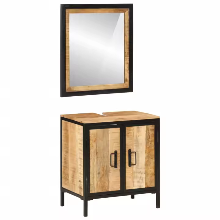 vidaXL Conjunto de muebles de baño 2 pzas madera maciza mango y hierro - 1