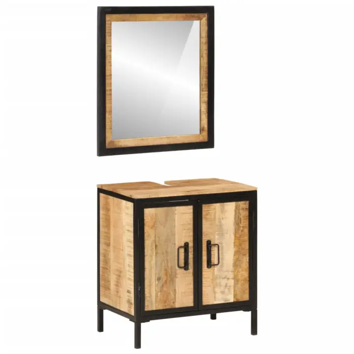 vidaXL Conjunto de muebles de baño 2 pzas madera maciza mango y hierro - 1
