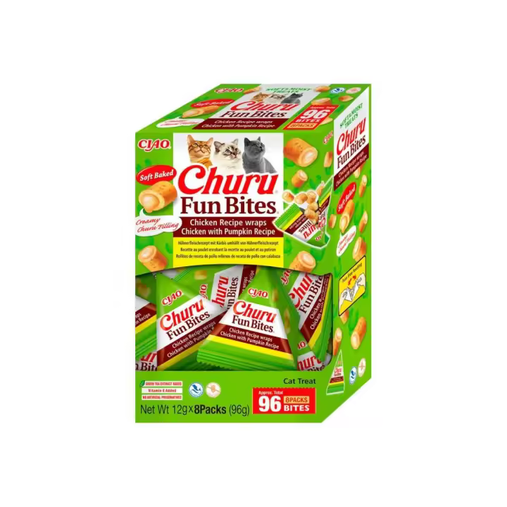 Churu Cat Fun Bites De Pollo Con Calabaza Pack 8 X 12 Gr 96 Gr - 1