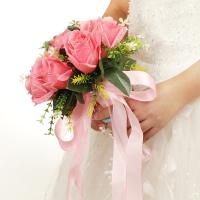 Bouquet De Novia Artificial De Rosa Silken En Blanco Y Champán Para Damas De Honor Y Fiesta De Boda Decoración De Hogar - details 0