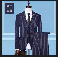 Traje De Negocios Elegante Con Chaqueta Y Pantalón Rayas Verticales Traje Tres Piezas Para Hombre Cierre Único Moda Coreana - details 11