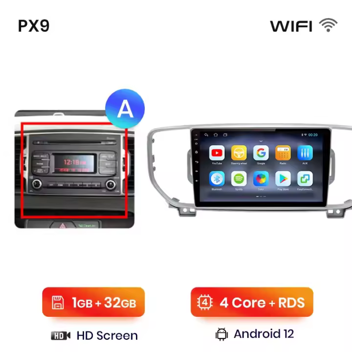 AWESAFE PX9 inalámbrico CarPlay Android Auto Radio para KIA Sportage KX5 4 2016 2017 2018 coche reproductor multimedia GPS 2 din autoradio volante controles RDS Bluetooth - 1
