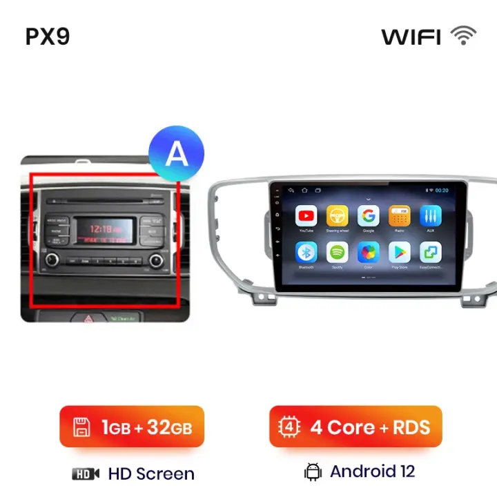 AWESAFE PX9 inalámbrico CarPlay Android Auto Radio para KIA Sportage KX5 4 2016 2017 2018 coche reproductor multimedia GPS 2 din autoradio volante controles RDS Bluetooth - 1