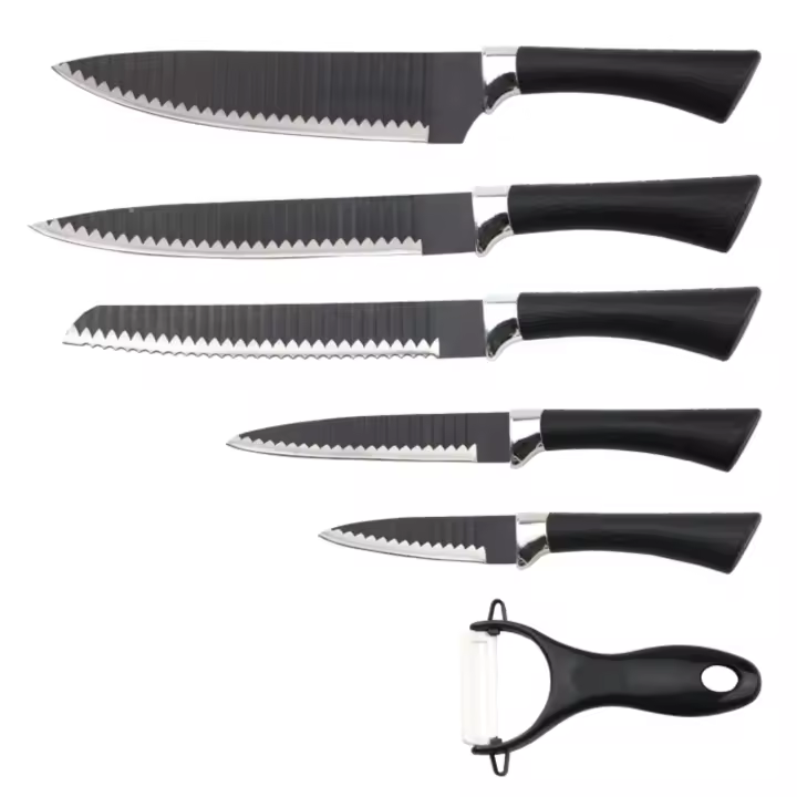 Cuchillos cocina de acero inoxidable set de 5 mas pelador  Elite, mango ergonómico con agarre antideslizante - 1
