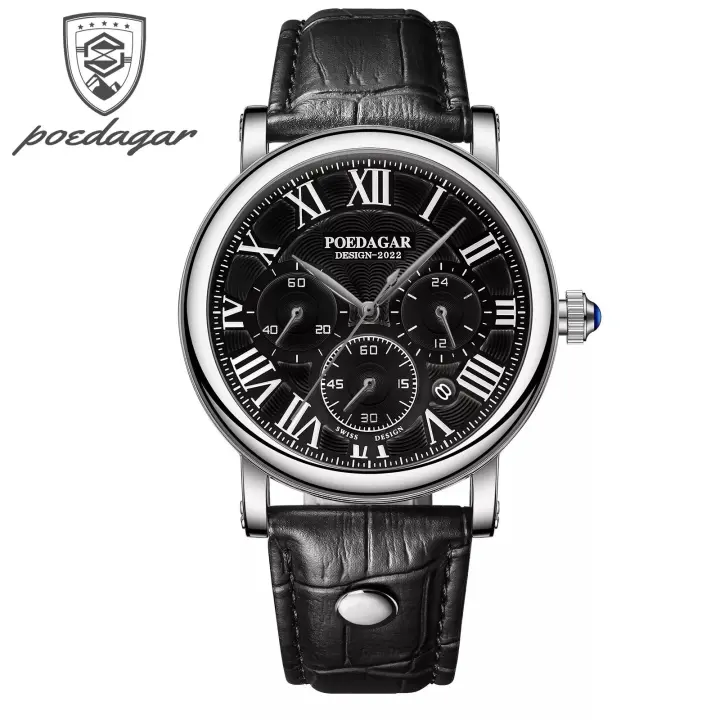 Reloj de marca multifuncional para hombre, correa de cuero ultrafina, reloj de cuarzo de moda. - 1