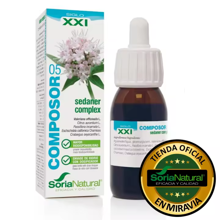 Soria Natural Composor 05 Sedaner Complex S. XXI - Complemento Alimenticio - Ayuda Al Descanso y Relajación - 50 Ml - Valeriana - Azahar - Pasiflora - 1