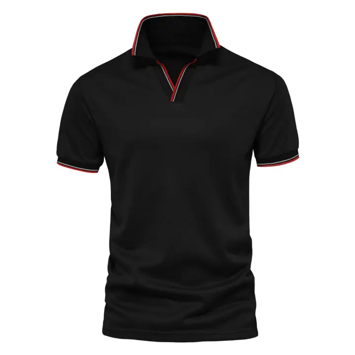 POLO de talla europea para hombre, camiseta POLO de color sólido con cuello en V, ropa de trabajo, tops de manga corta para primavera y verano 2024 - 1