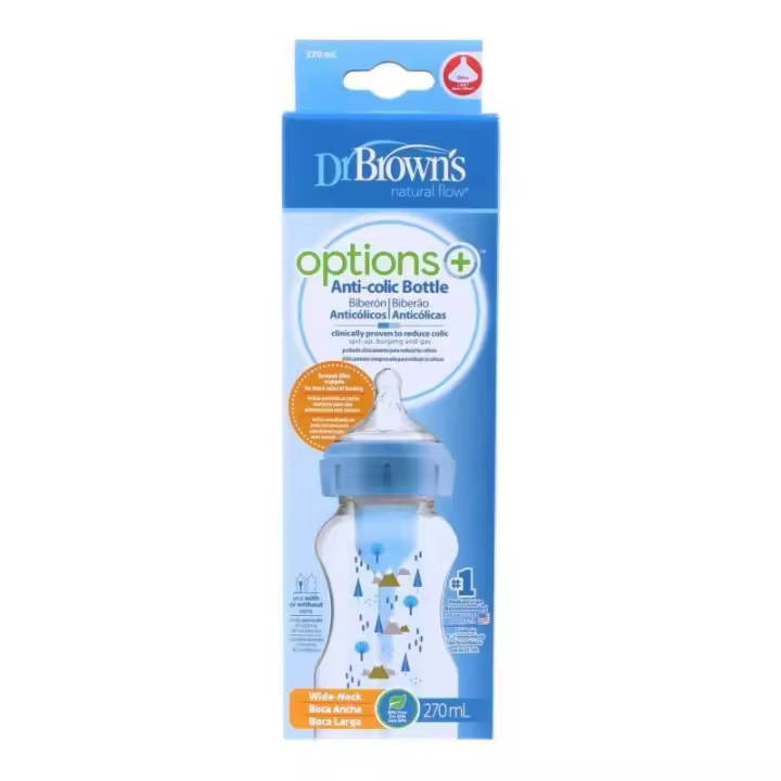 Dr Browns Dr Brown's Biberón Anticólico Boca Ancha 270 Ml Silicona Azul peces - 1