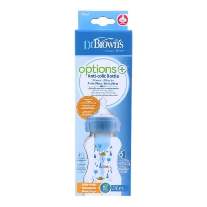 Dr Browns Dr Brown's Biberón Anticólico Boca Ancha 270 Ml Silicona Azul peces - 1