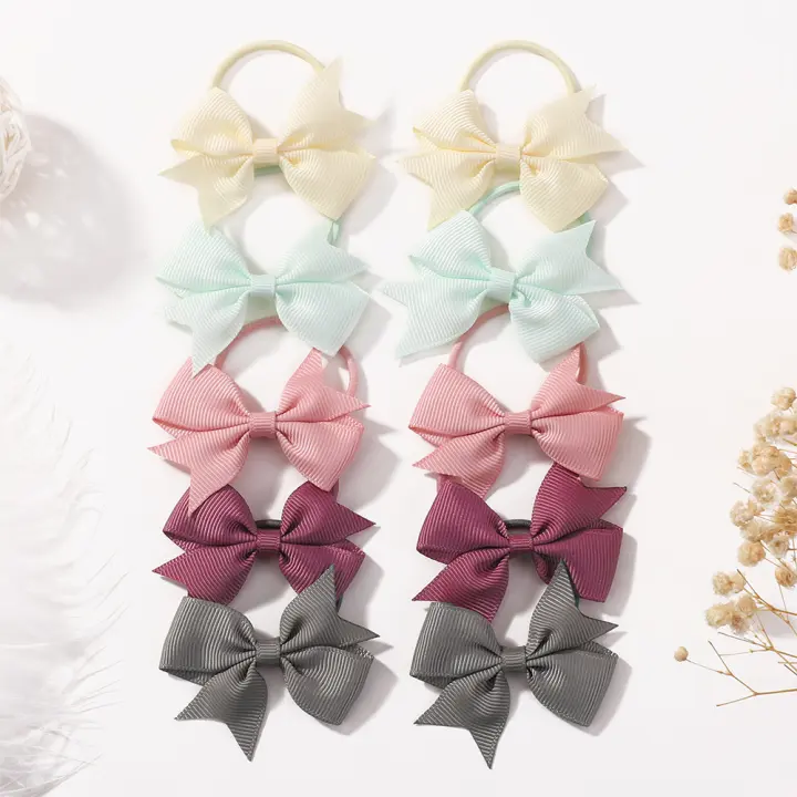 10Pcs Lazo De Cinta Sólida Para Niñas 2.6 Pulgadas Diadema Elástica De Satén Accesorio De Cabello Infantil Para Todas Las Estaciones - 1