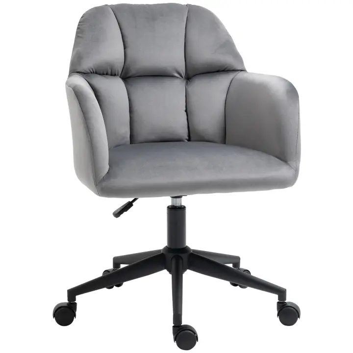 HOMCOM Silla de Oficina Regulable en Altura con Aspecto de Terciopelo Silla de Escritorio Silla Giratoria con Respaldo y Reposabrazos para Hogar Oficina Oficina - 1