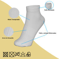 Geshop 6/12 Pares de Calcetines Tobilleros de Algodón Transpirables para Mujer  Calcetines para Deporte  Tobillero Día Día  Color Blanco. - details 1