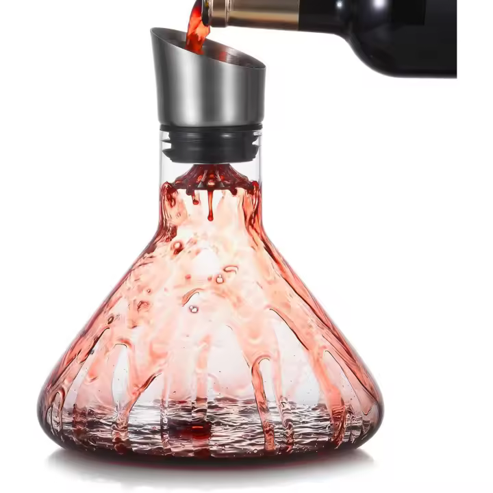Decantador De Vino Con aireador y tapa de abierto, decantador sopado a mano, accesorio de vino de lujo para regalo (1200 ml) - 1