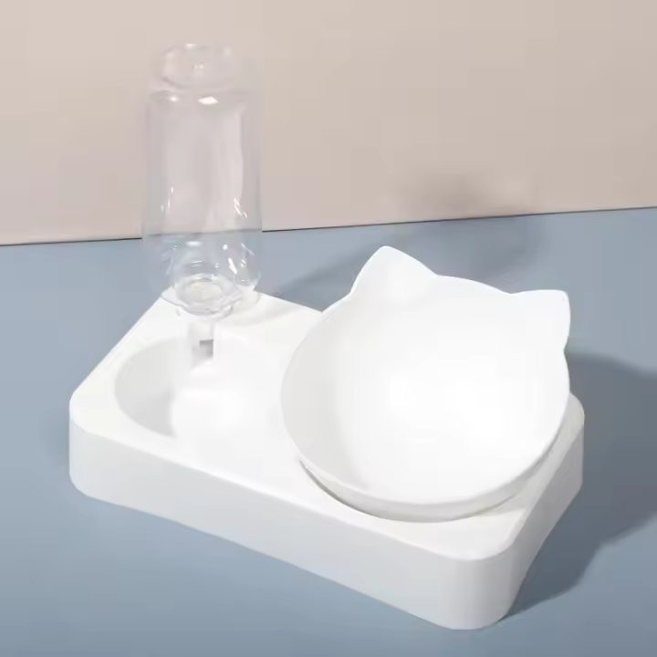 Tazón De Alimentos Para Mascotas Con Inclinación De 15 Grados Para Proteger La Columna Vertebral Del Cuello Dispensador Automático De Agua Tazón Cuadrado De Plástico Para Gatos - 1