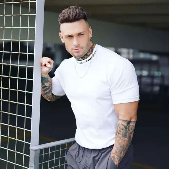 Camiseta De Algodón Para Hombre 2024 Estilo Casual Manga Corta Fitness Bodybuilding Camiseta De Entrenamiento Verano - 1