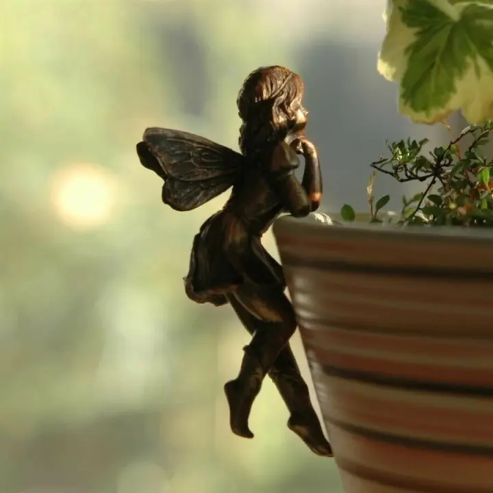 Nueva Decoración De Resina Para Jardín Angel Girl Colgante Con Taza Combinación De Flores Borde De Maceta Diseño De Hada - 1