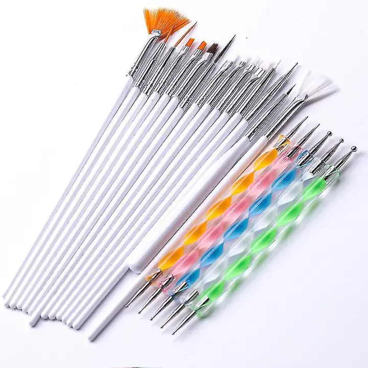 Paquete de 20 pinceles para uñas / Pinceles para uñas Blancos - 1