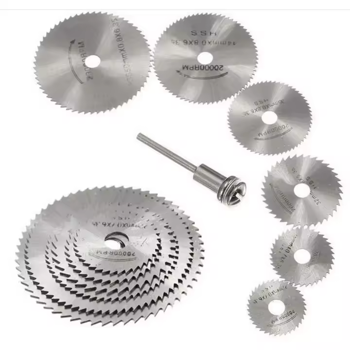Nuevas hojas de sierra de herramienta rotativa HSS de 7 piezas, discos de hoja de sierra de corte circular de madera para mandril de herramienta rotativa Dremel con vástago de extensión de 1/8 "(3.175 mm) - 1